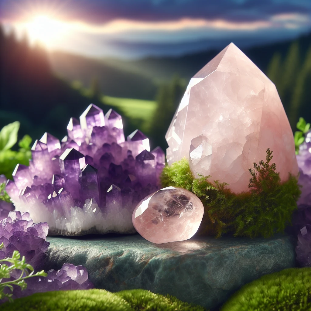 Rose quartz and amethyst together